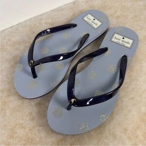 Kate Spade Flip Flops Women's Size 7B Blue/Silver Polka Dots